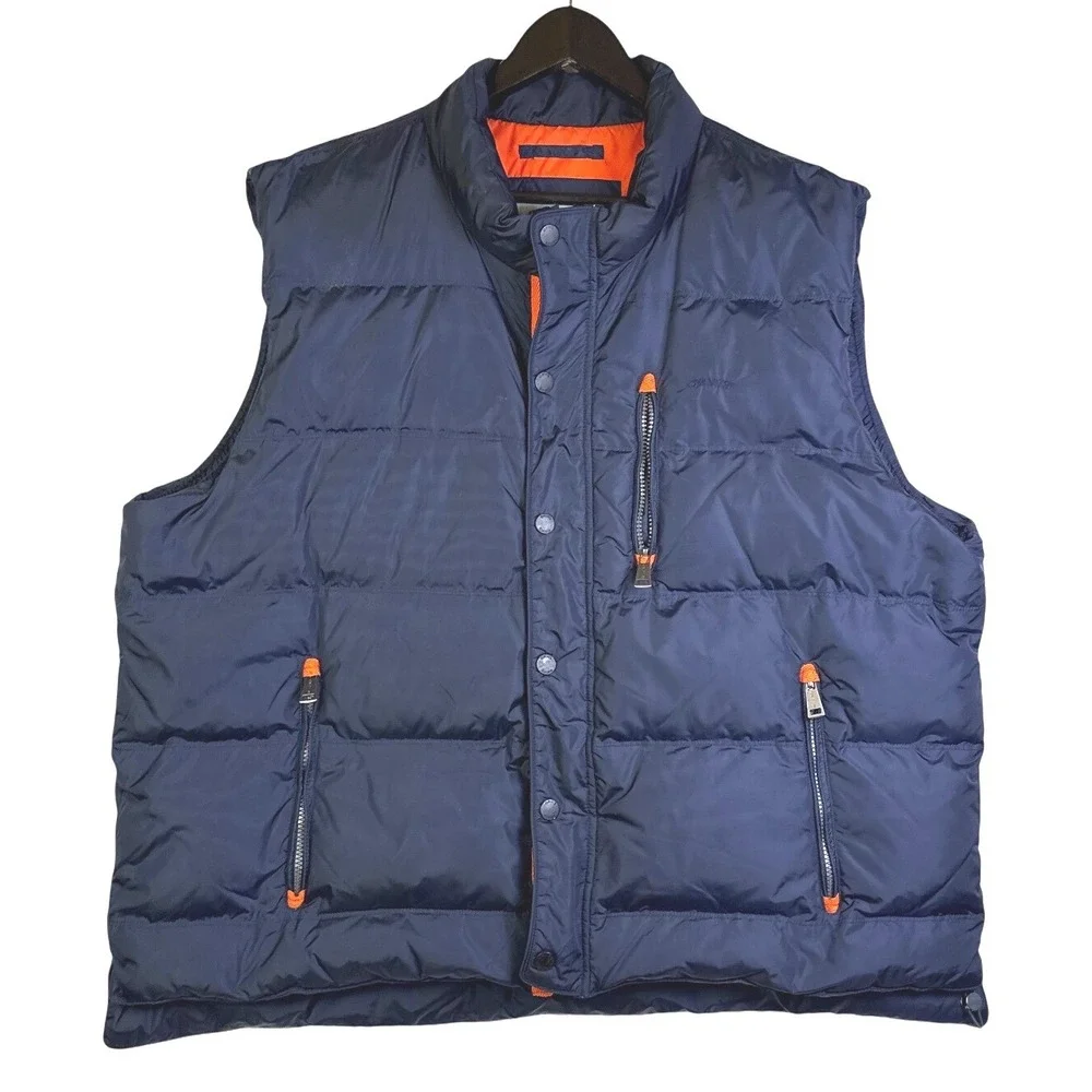 Orvis Classic Collection‎ Navy Blue Puffer Vest Orange Lining Mens XXL Puffy Zip